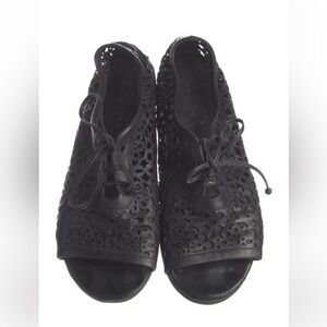 Sophisticated black Marsell Laser-Cut Lace-Up Peep-Toe Women's Sandals